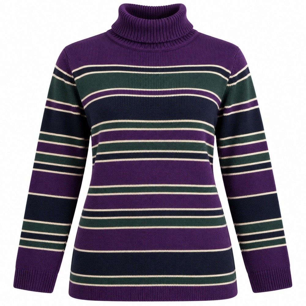 Vintage St John Sport Marie Gray Striped Turtleneck Sweater Y2K Preppy Size M